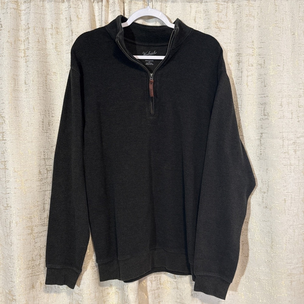 Woolrich Quarter Zip Pullover Men's Large Black Ribbed Cotton‎ Sweater Cabinwear